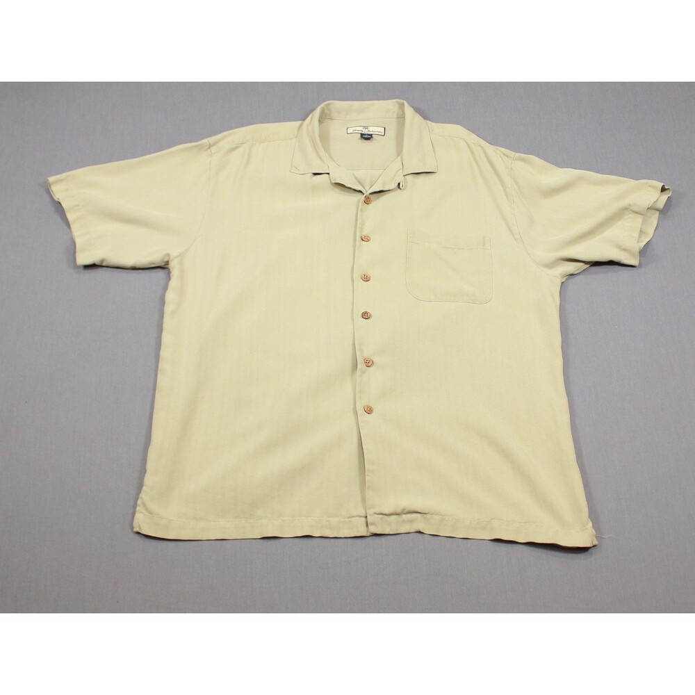 TOMMY BAHAMA 2004 HOLIDAY SURVIVAL KIT SHIRT Tan SILK Short Sleeve XL - Picture 9 of 10